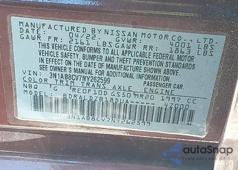2022 Nissan Sentra Sv Xtronic Cvt from USA, damaged, VIN 3N1AB8CV7NY262599
